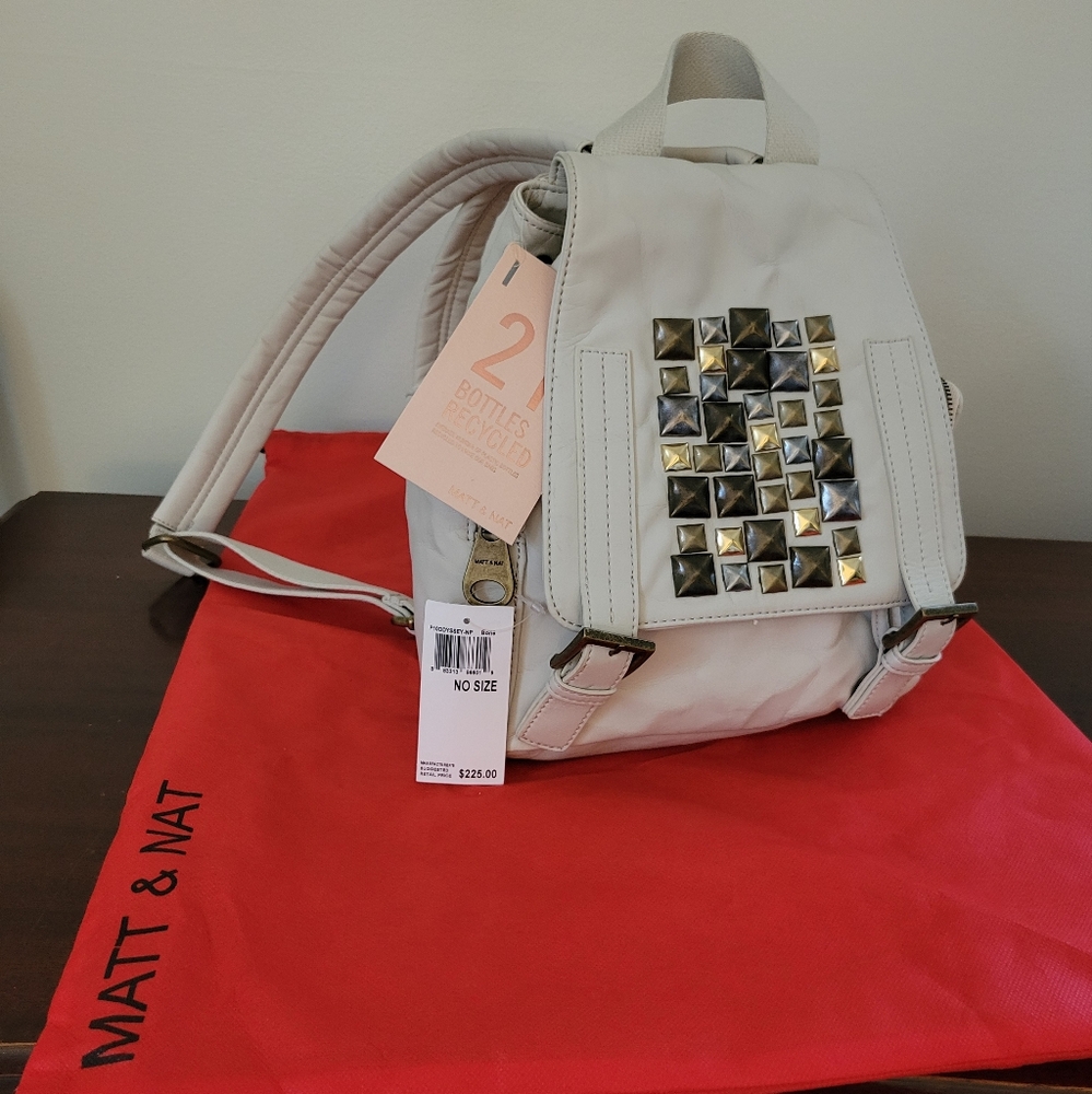 NWT Matt & Nat backpack purse in off white bone with metallic accents dustbag
